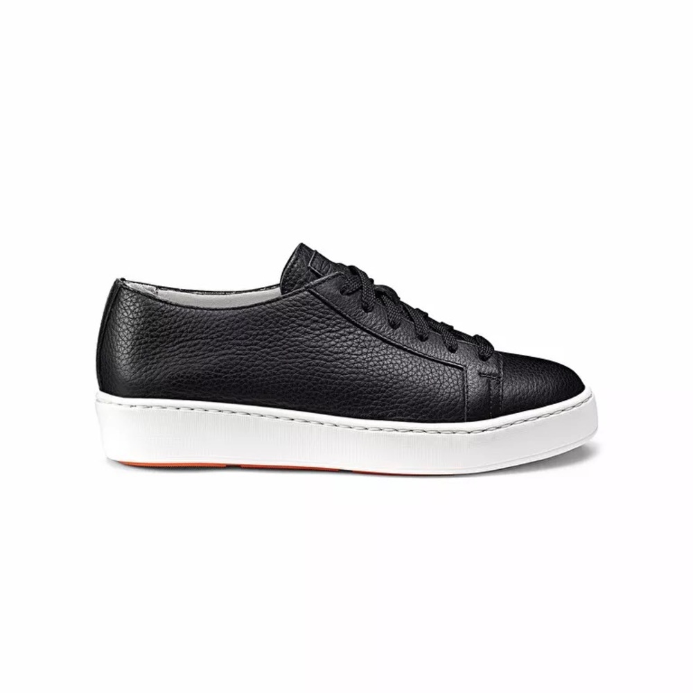 Santoni Black Leather Sneakers - Tennis Shoes
